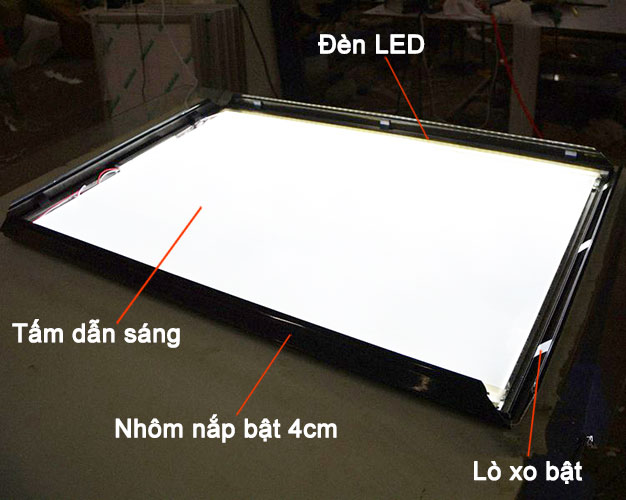 cấu tạo hộp đèn siêu mỏng nắp bật 4cm