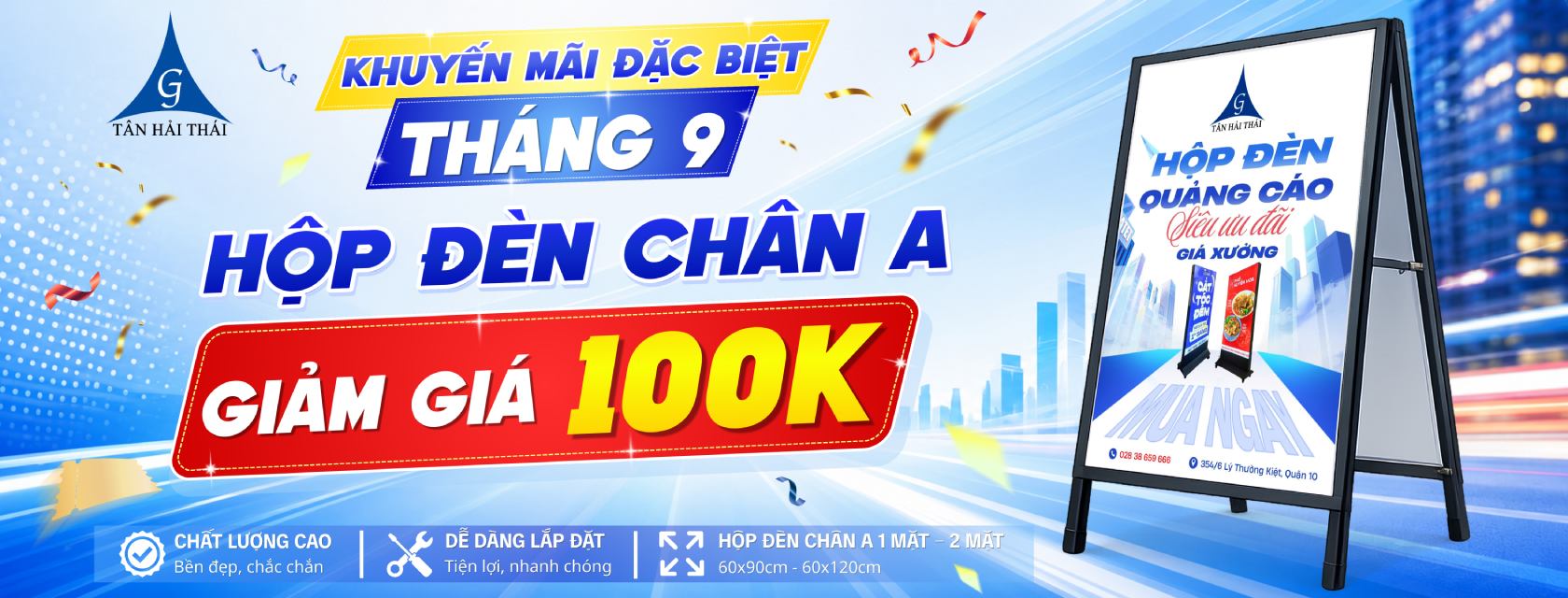 Chương trình khuyến mãi Hộp đèn tranh điện chân đứng chữ A